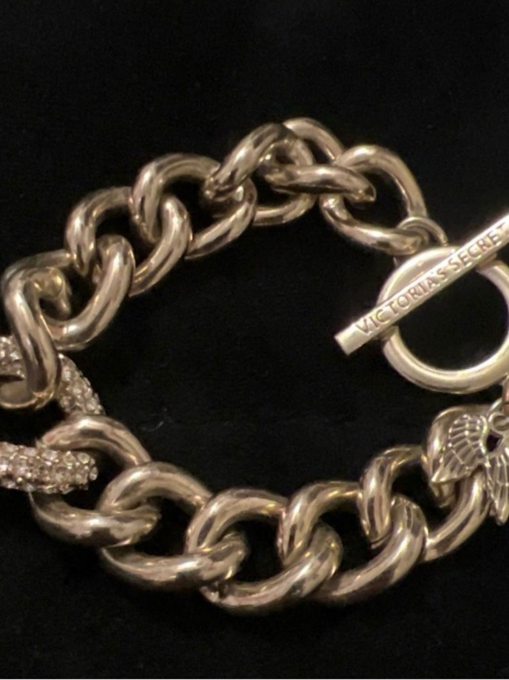Never Use Victoria’s Secret Gold Tone Pave Crystal Angel Chain Bracelet